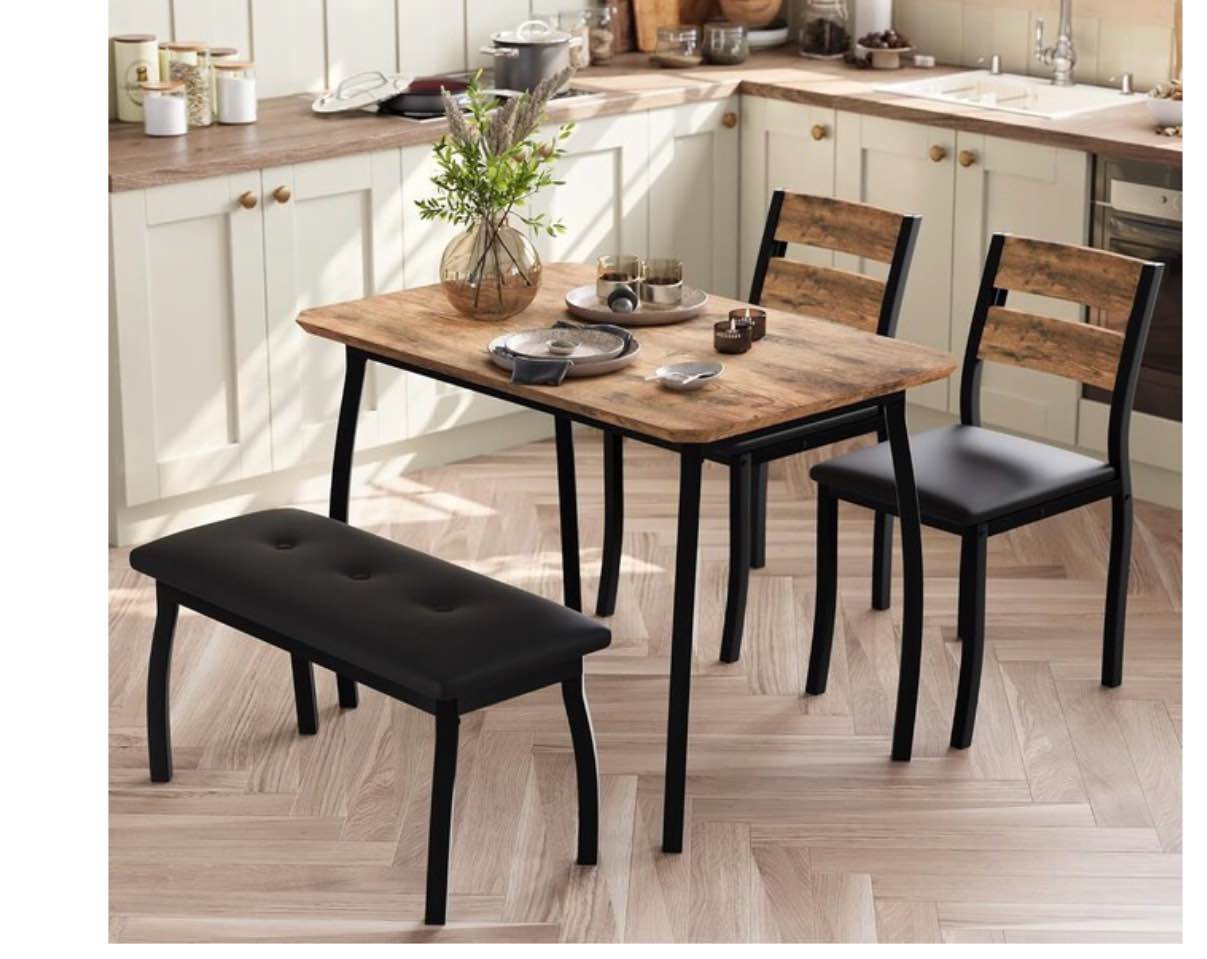 43 in 4 Piece Dining Table set with Bench and Upholstered Chairs ( Incomplete BOX 1 ONLY)
