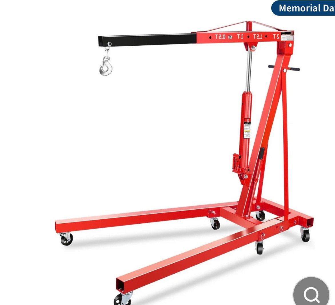 Garvee 2 Ton Engine Hoist Cherry Picker - 4400 Lbs Capacity, Foldable Design, Steel Frame, 6 Casters, Hydraulic Pump - Portable for Truck & Boat Engines, Red