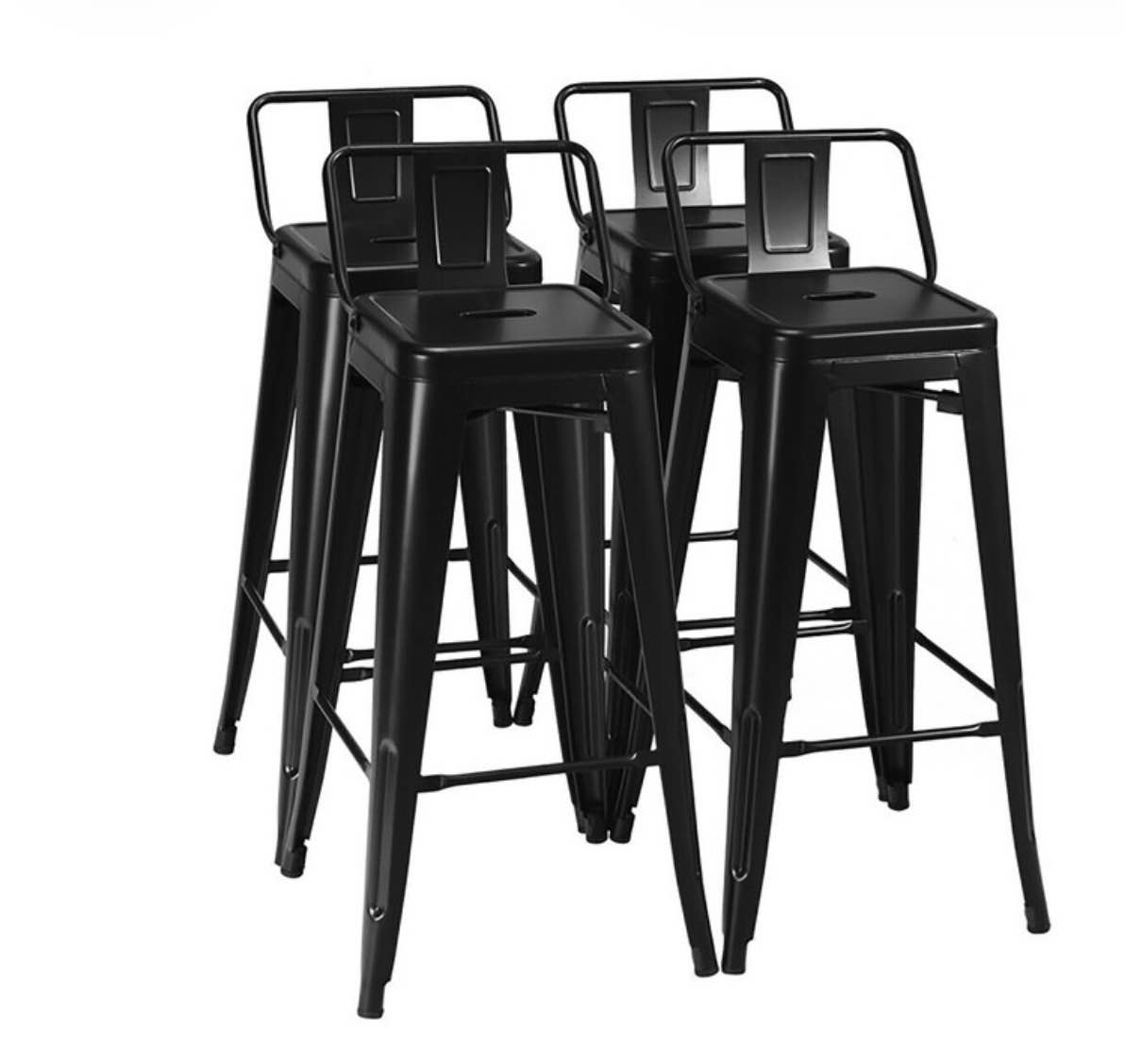 Black 30" H Bar Height Stackable Metal Bar Stools Set of 4)