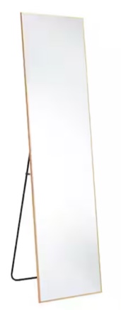 16 in. W x 59 in. H Aluminium Alloy Frame Gold Full Body Floor Mirror with Floor Stand and Wall Mounted Hooks