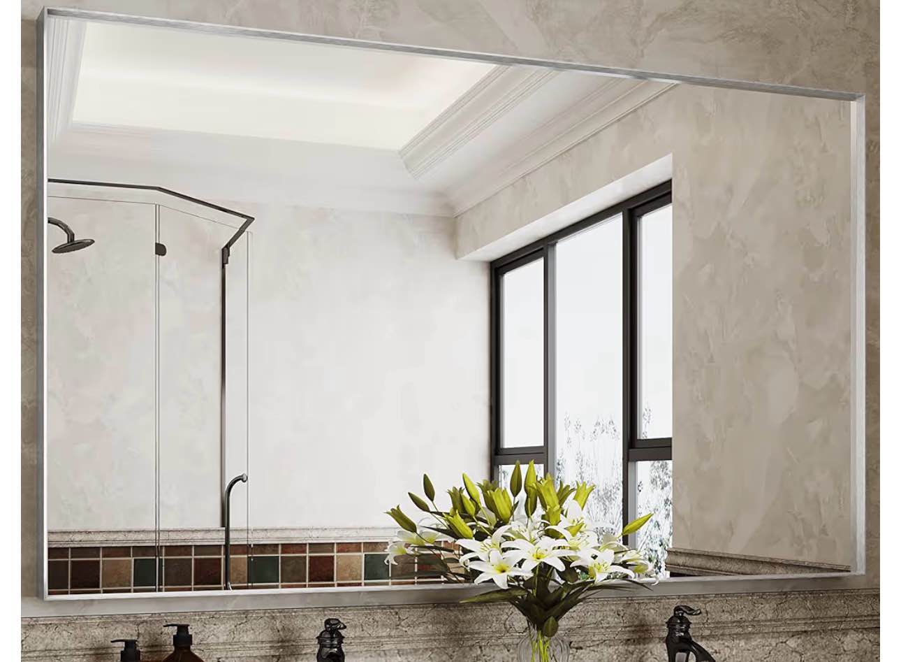 suidia bathroom mirror, 60" x 36" wall mirror metal framed, bathroom vanity mirror for living room bedroom bathroom entryway, rect corner style ( one in stock has black frame)