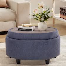 25" Oversized Upholstered Round Storage Ottoman colamy