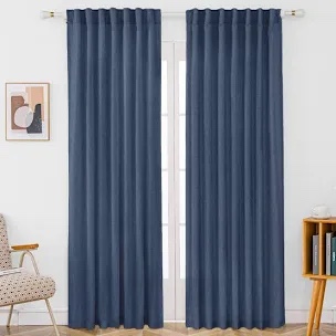 Toyoko Linen Blended Semi-Sheer Back Tab Curtain Pair (Set of 2) navy