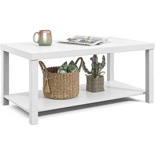 Coffee Table for Living Room, 2-Tier Wood Coffee Table with Storage white