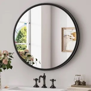 Evangelista Aluminum Alloy Framed Mirror, Round Wall Mounted Mirror