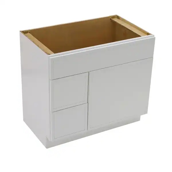 Smart Cabinetry Single Bathroom Vanity, 1 Open Space Cabinets, 2 Drawers. Standard Polar White. 29” W x 21” D x 36” H
