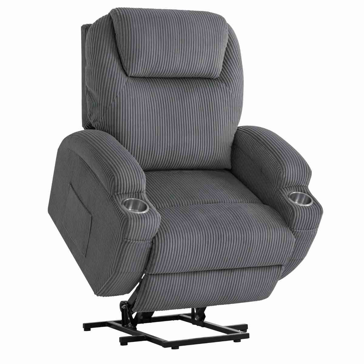 Electric Power Lift Recliner Chair for Reclining Sofa for Living Room with Massage, Side Pockets and Cup Holders (Corduroy)
