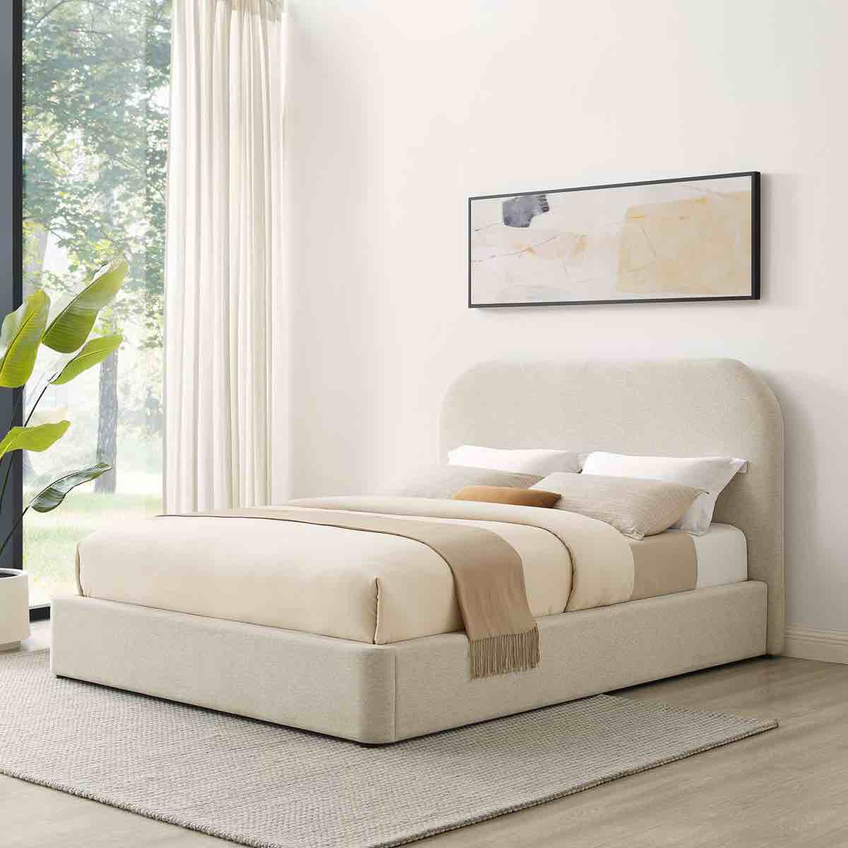 Keynote Upholstered Fabric Curved Platform Bed queen