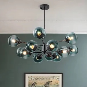 Ealf 12 - Light Gradient Blue Modern Linear Sputnik Glass Bubble Chandelier