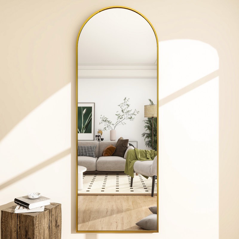 Alizeh Arched Metal Oversized Full Length Mirrors Wall Mirrors with Stand 64”X21”