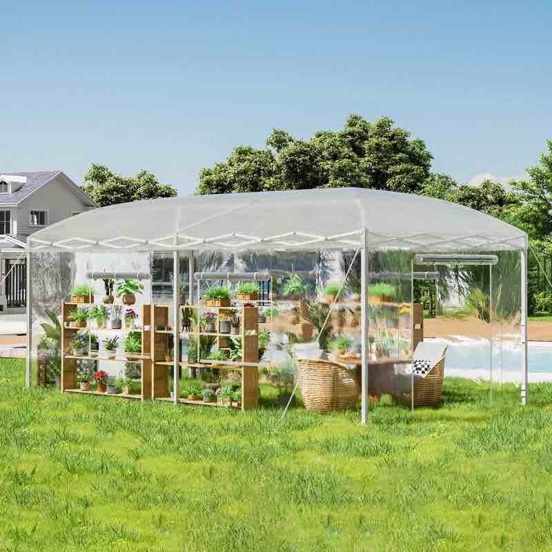 Grower’s Haven AMERLIFE Upgraded Pop-up Greenhouses for Outdoors Indoor with Adjustable Reinforced Frame, Portable Walk in Green house with Roll-up Zipper Door, Windows and PE Cover, White