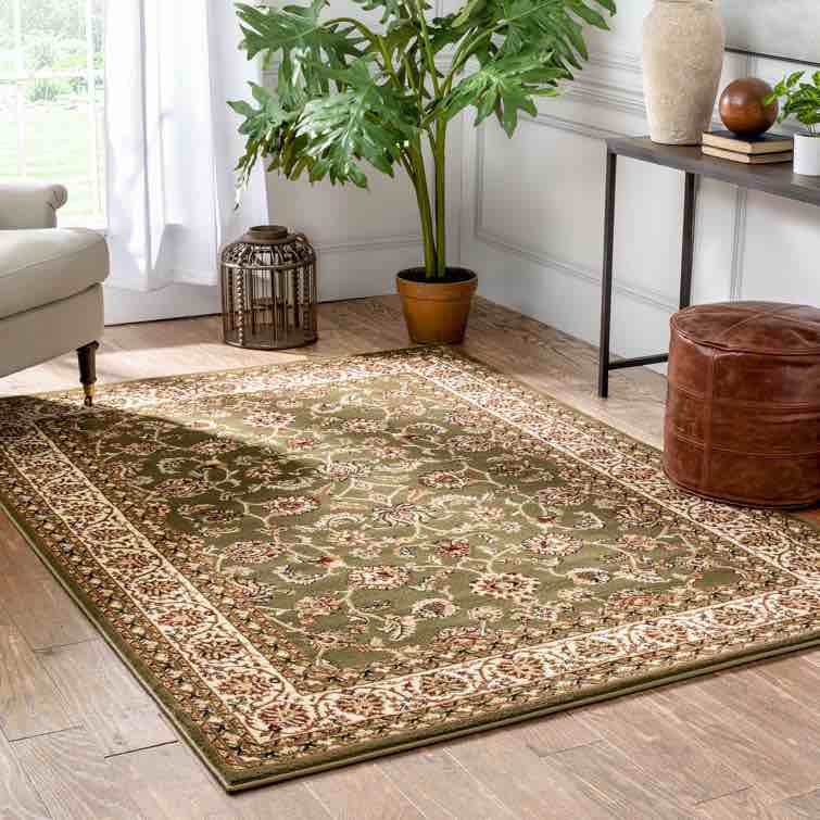 Treanor Oriental Machine Made Power Loom Polypropylene Area Rug in Green