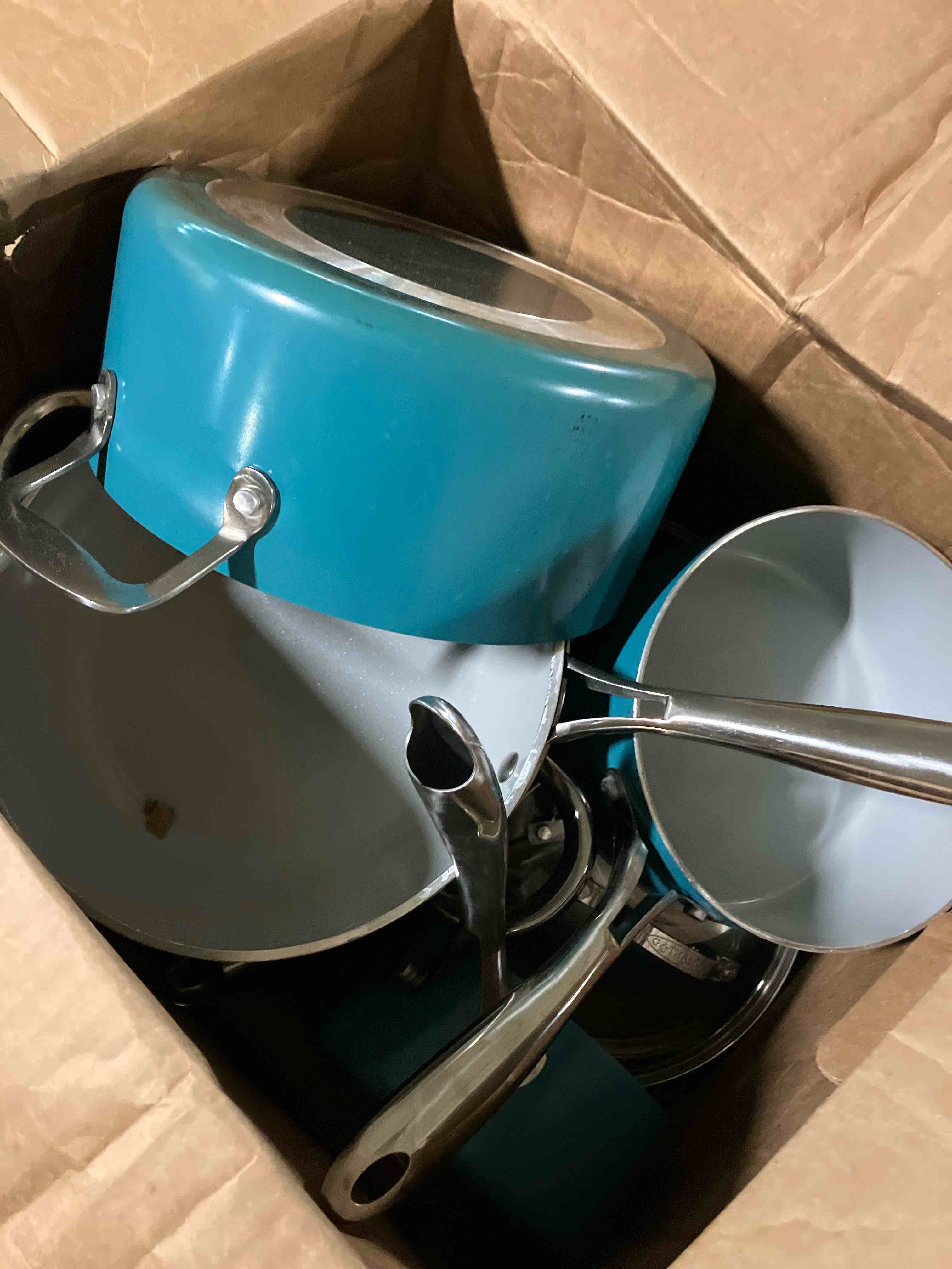 Condition photo showing As Is for KitchenAid - 10-Piece Hard Anodized Nonstick Ceramic Cookware Set (Blue Velvet) (Used)