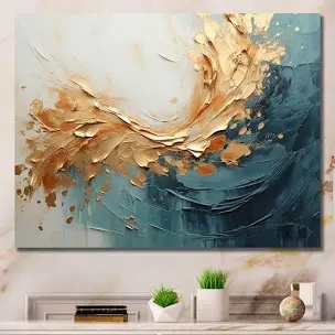 Gold And Teal Aurora Harmony Abstract Spirals Wall Art