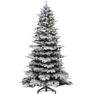 Pre-Lit Flocked Slender Spruce Artificial Christmas Tree with Pinecones