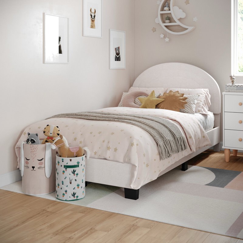 Aurey Upholstered Platform Bed Frame - Curved Stitched Headboard And Slat Foundation Full