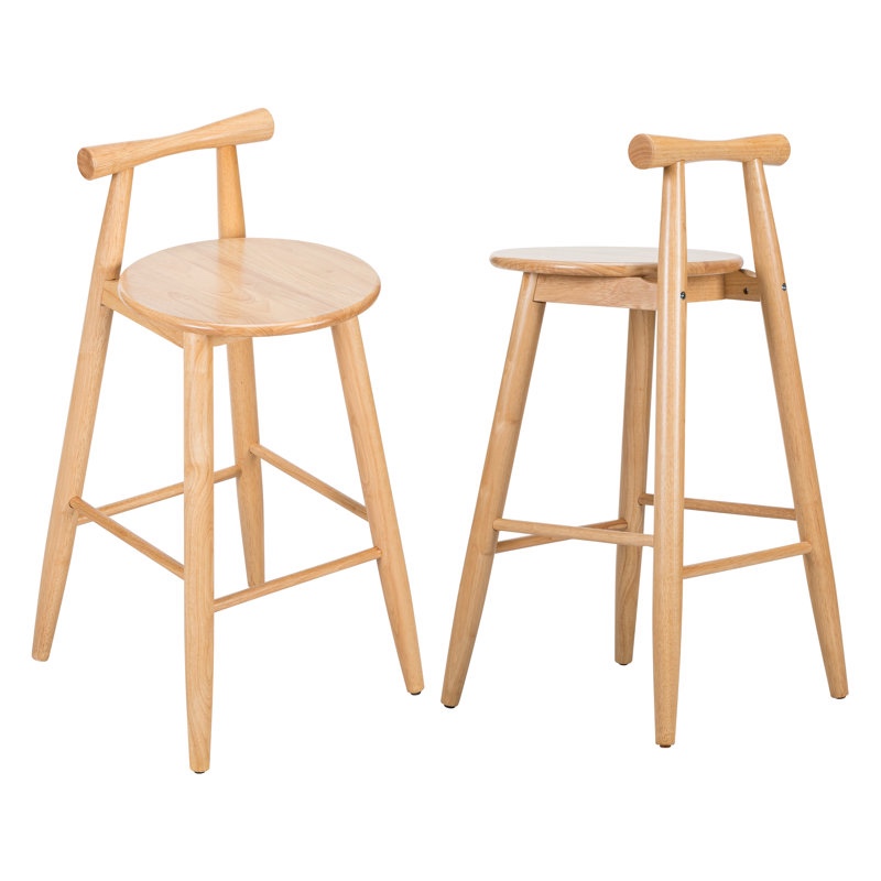 Eryne 29'' Seat Height Scandinavian Rubberwood Barstool With Curved Backrest (Set of 2)
