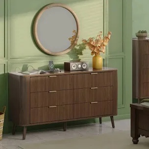 6 Drawer Dresser for Bedroom, Mid Century Modern Dressers, 57"