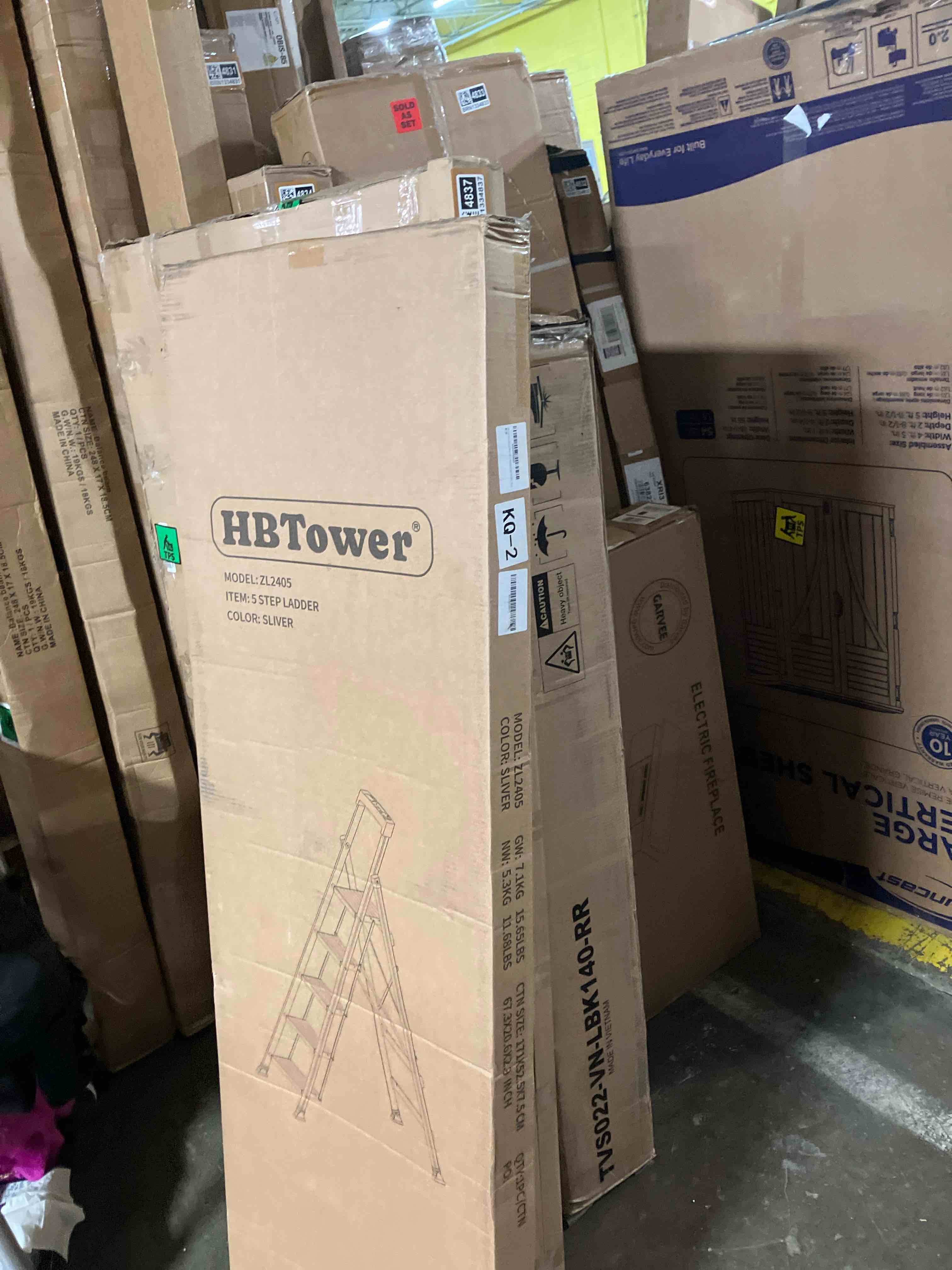 Condition photo showing New/Like New for HBTower 5 Step Ladder with Tool Tray, Aluminum Anti-Slip Folding Step Stool for Adults, 330lbs Capacity, Light Weight Portable Ladder for Kitchen Warehouse Outdoor Work