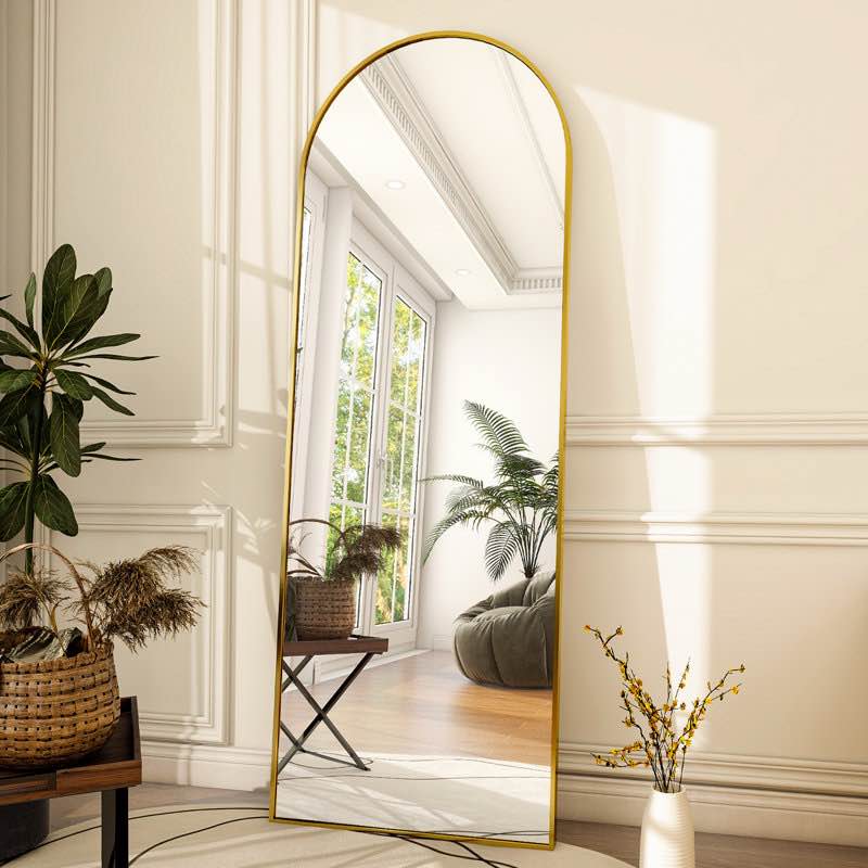 Alizeh Arched Metal Oversized Full Length Mirrors Wall Mirrors with Stand