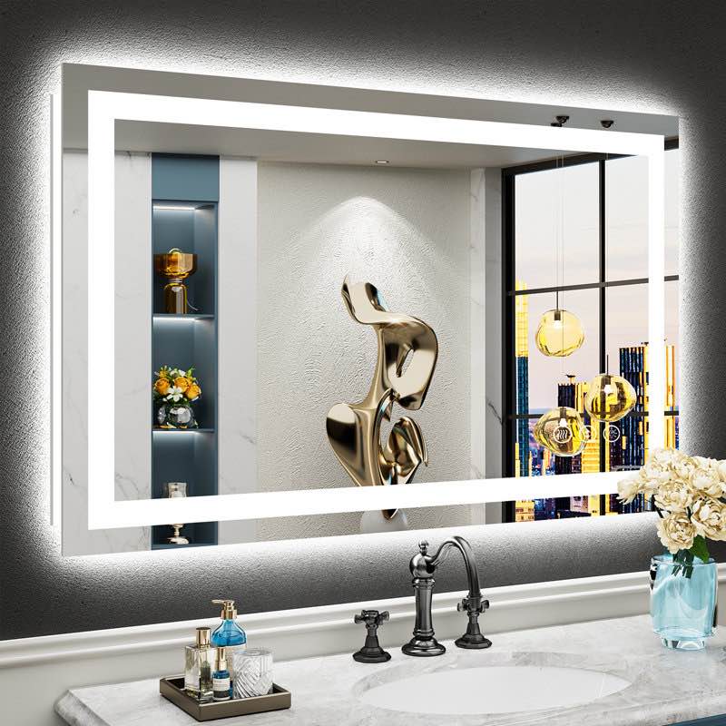 LED Bathroom Mirror with Lights, Backlit & Front Lit, Lighted Wall Mirrors for Bathroom Vanity, Touch Screen Dimmable, Anti-Fog, Memory Function, HD Tempered Glass, Shatter-Proof, 40”X24”