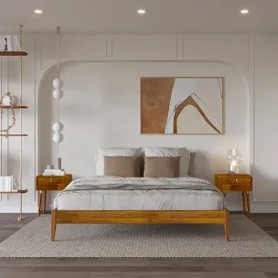 Finney Solid Wood Platform Bed without Headboard, Mid-Century  Queen