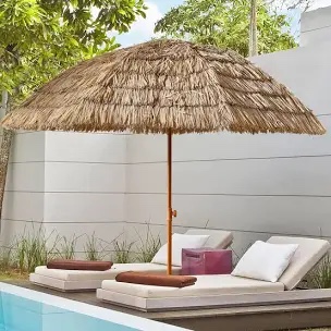 8' Tropical Thatch Tiki Umbrella - Raffia Palapa Hut Style