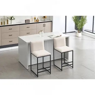 Counter Height Bar Stools Set Of 2, Upholstered Linen Bar Chairs