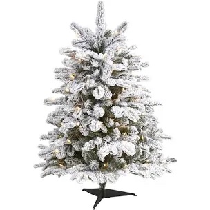 3Ft Snow Flocked Artificial Christmas Tree With Led Lights And White