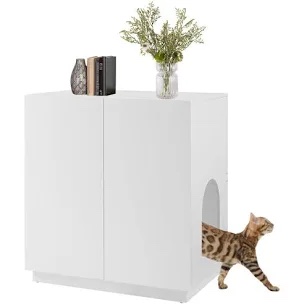 Modern Litter Box Enclosure Furniture with Adjustable Shelf and Storage (Missing pieces)