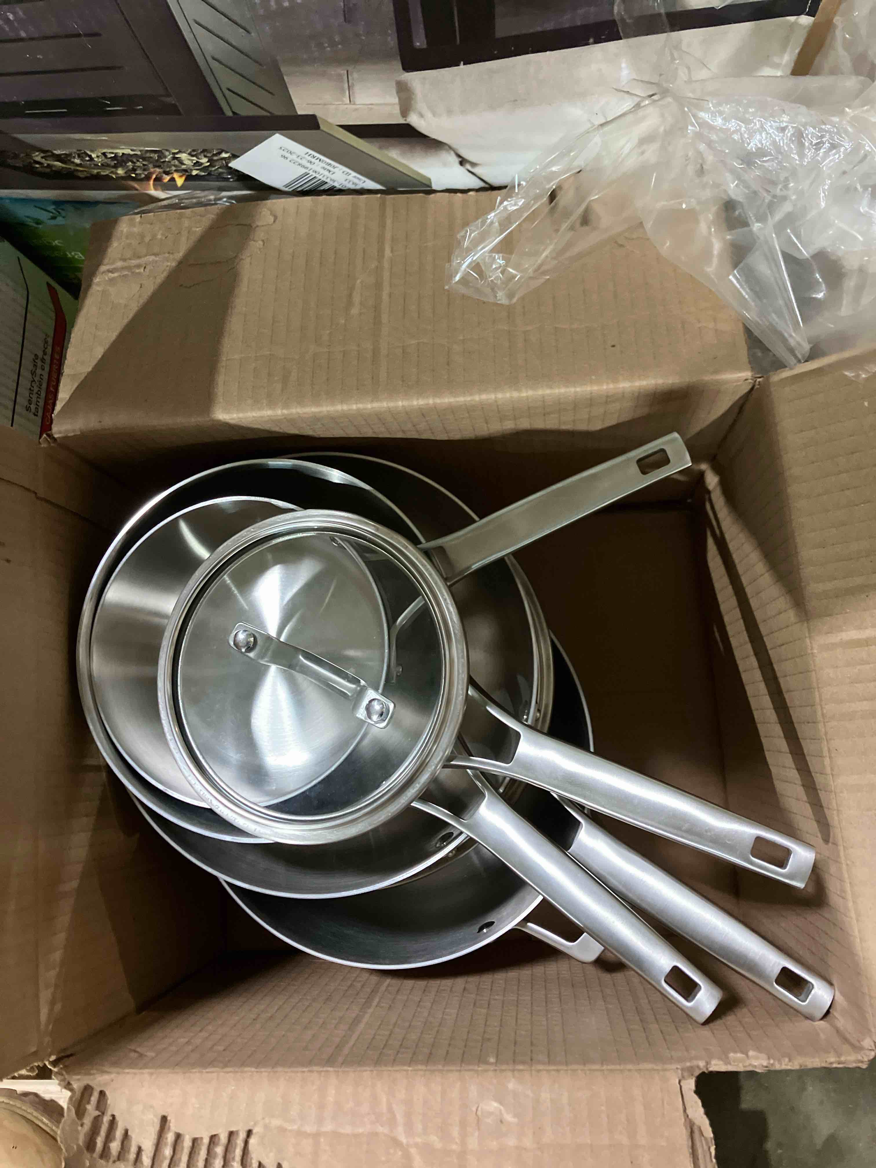 Condition photo showing New/Like New for Calphalon 8-Piece Pots and Pans Set, Stainless Steel Kitchen Cookware with Stay-Cool Handles, Dishwasher Safe, Silver 8-Piece Stainless Steel (2 boxes)