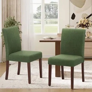 upholstered solid wood fabric parsons dining chair side chair set of 2 green