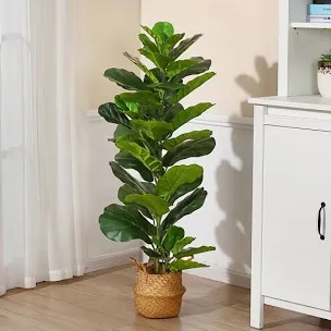 adcock artificial fiddle leaf fig plant in basket, faux green plant