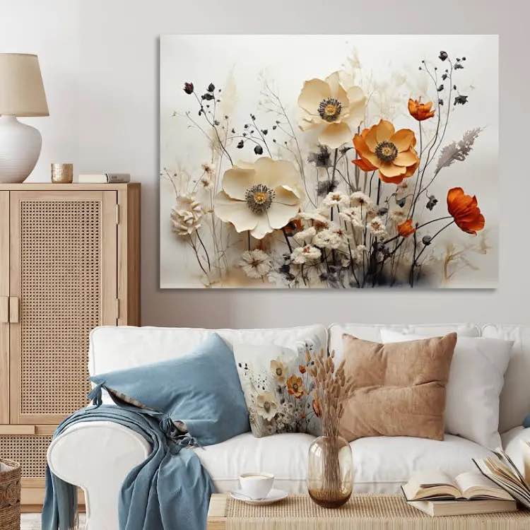 Winston Porter Macaulee Bohemian Earthly Floral Collage II Abstract Boho Wall Art 12” x 36”