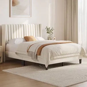 upholstered bed frame with wingback headboard queen