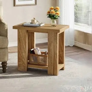 Tribesigns Side End Table, Wooden 2-Tier Rustic Besides Sofa Table with Storage for Living Room, Bedroom, Entryway, Small Spaces, Brown