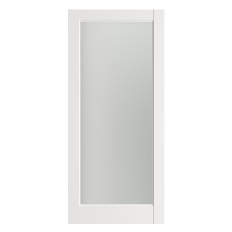 80''H Full-Lite Frosted Glass And Solid Manufactured Wood Primed Slab Door Without Hardware Kit