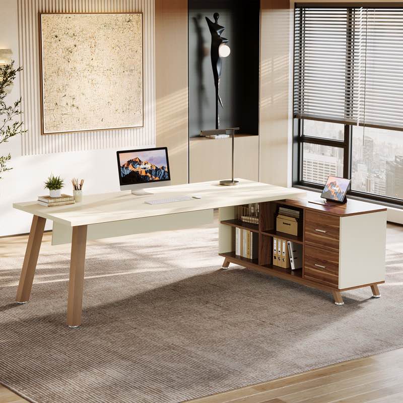 78.7" l-shaped executive desk, modern large office computer desk with storage cabinet for home office (missing parts)