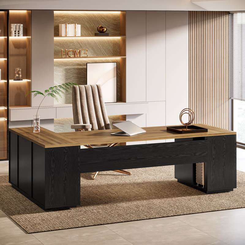 85.8" L-Shaped Executive Desk with File Drawers (Missing parts)