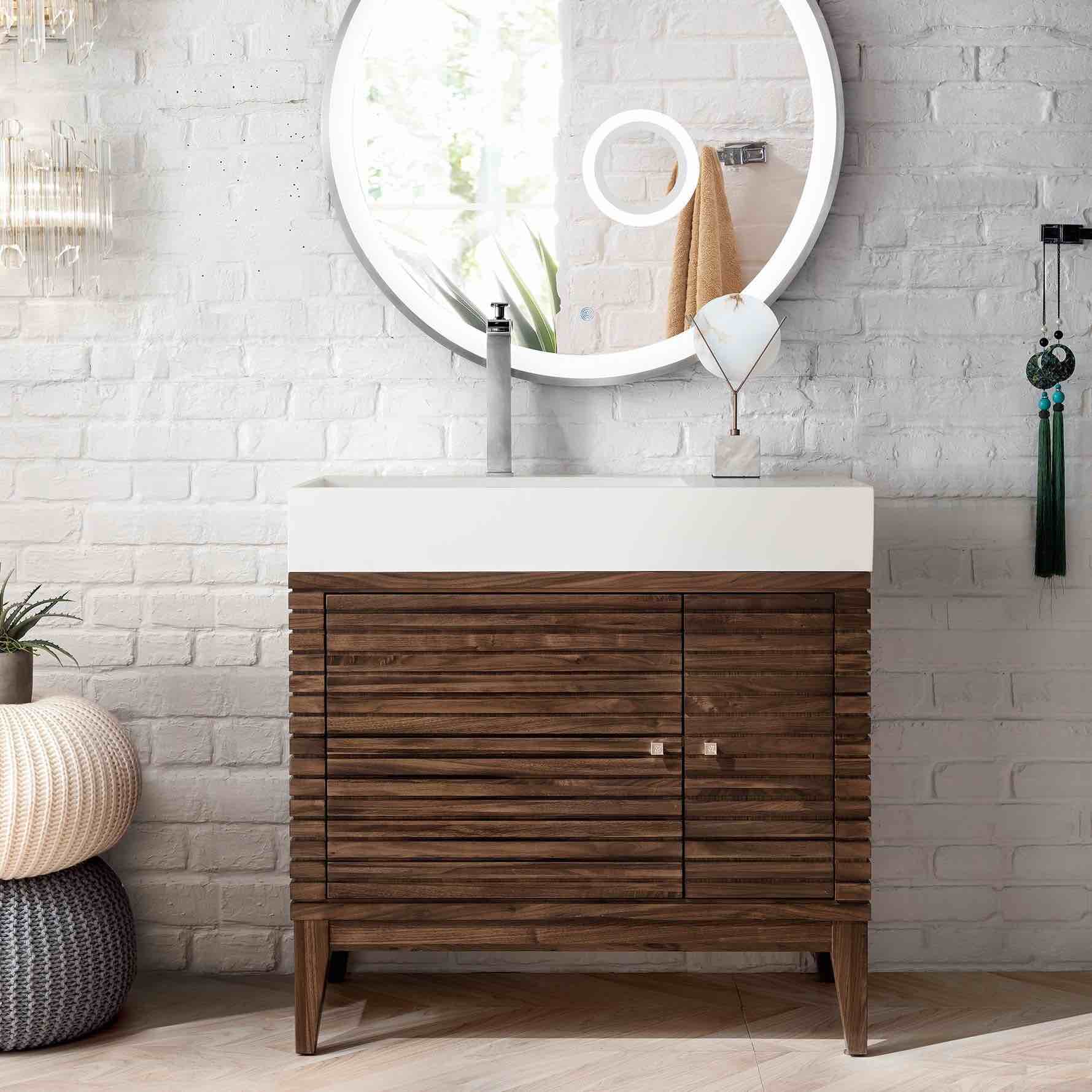 LINEAR 36" SINGLE BATHROOM VANITY IN MID-CENTURY WALNUT (sink top only)