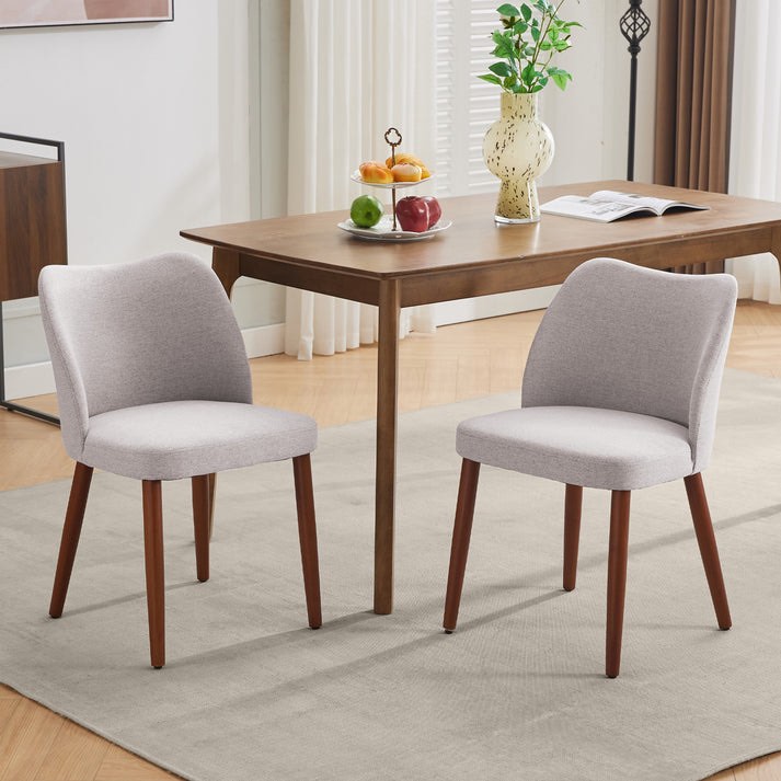 Garvee Set of 2 Mid Century Modern Linen Dining Chairs with Wood Legs