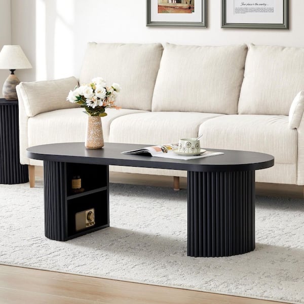 47.24 in. Black Oval MDF Coffee Table with 2 Storage Space (Table top only)