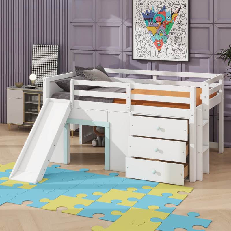Full-Size Modern Loft Bed With Slide, Storage Drawers, And Two Entry Doors (2 boxes) find the remaining box on Wayfair for a low price!