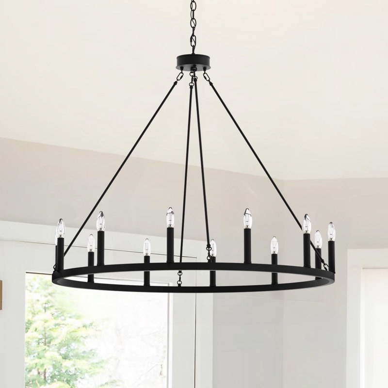 Madalyn 12 - Light Candle Style Wagon Wheel Chandelier