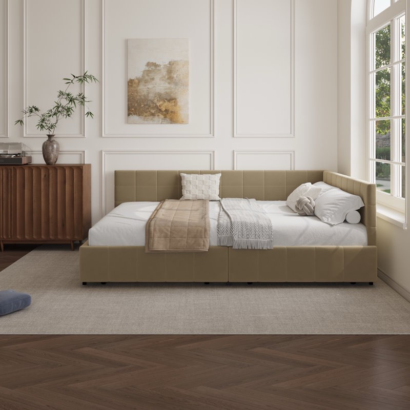 Upholstered Daybed With Backrest, Reversible Armrests, And Storage Drawers Full