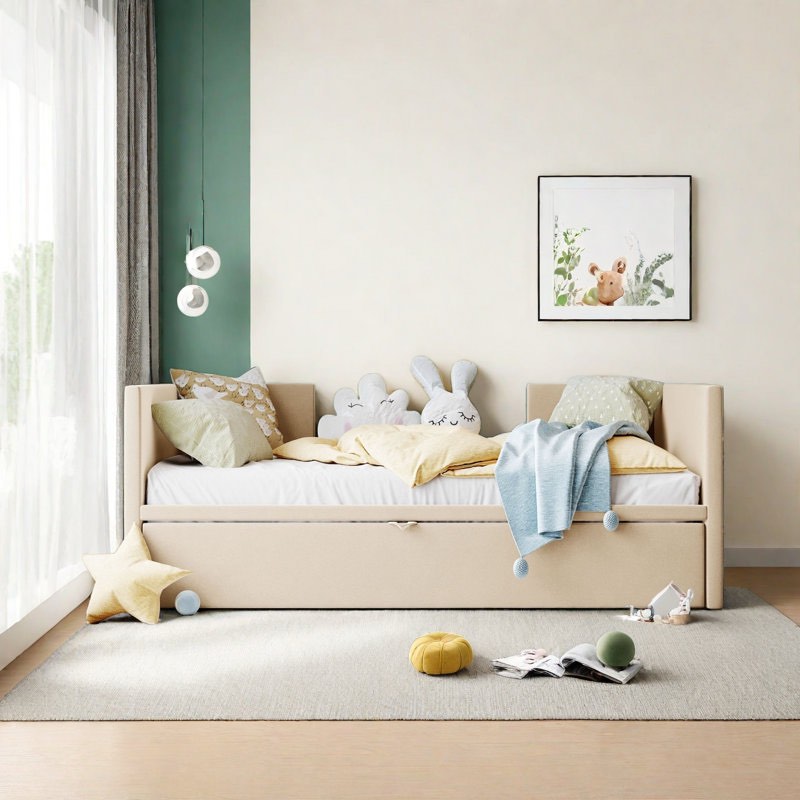 twin upholstered daybed with trundle(incomplete box 2/2 missing box 1/2)