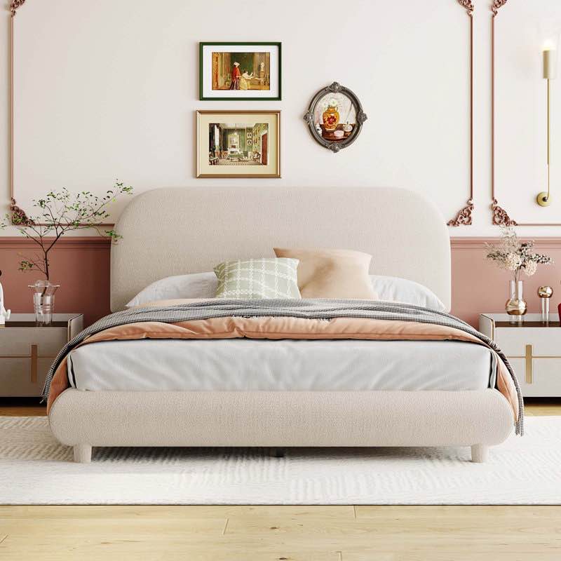 Full Teddy Fleece Upholstered Platform Bed With Thick Fabric