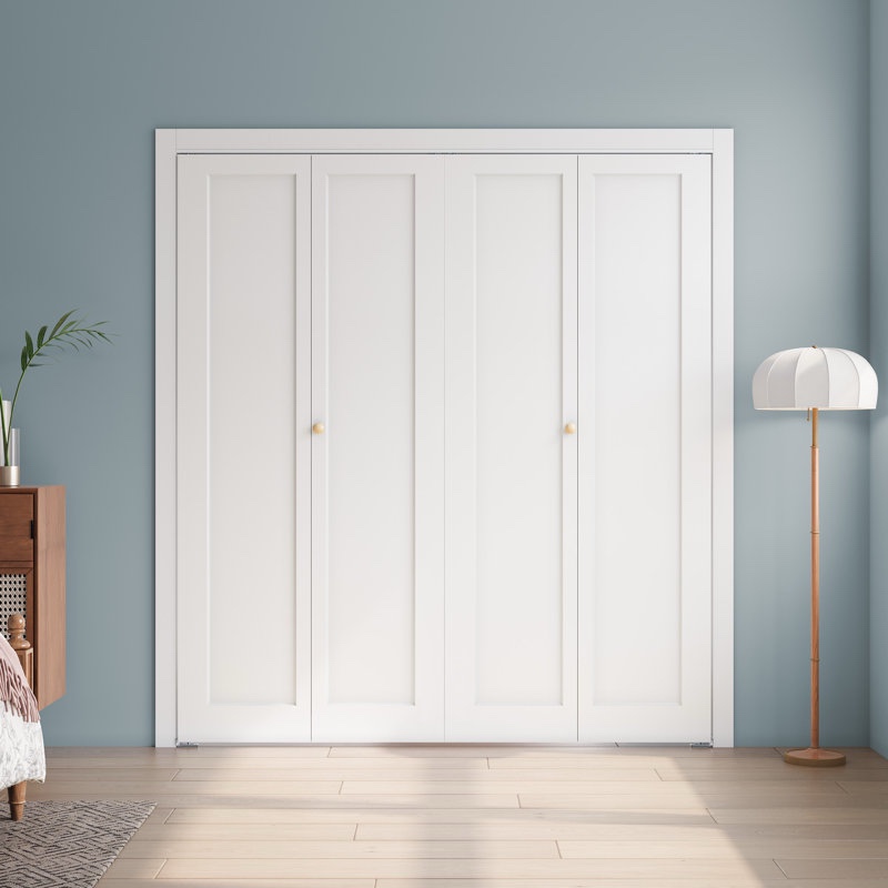 Paneled Manufactured Wood 1-Panel White Primed Bi-fold Door With Hardware Kit 56 x 80“