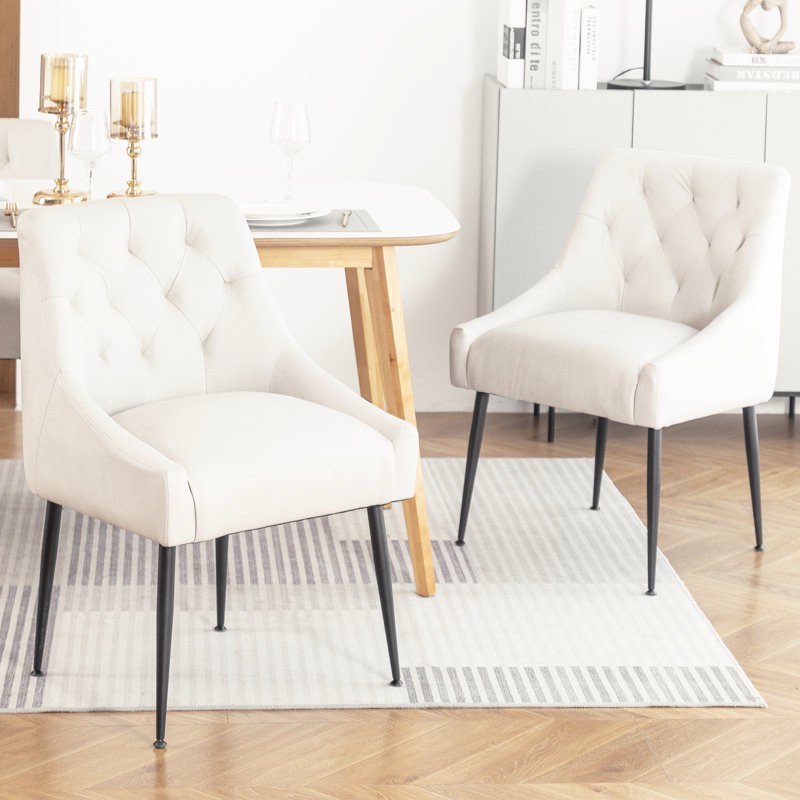 Dining Chairs,Mid Century Dining Chairs,Upholstered Faux Leather Dining Chairs with Back Pull Rod (Set of 2)