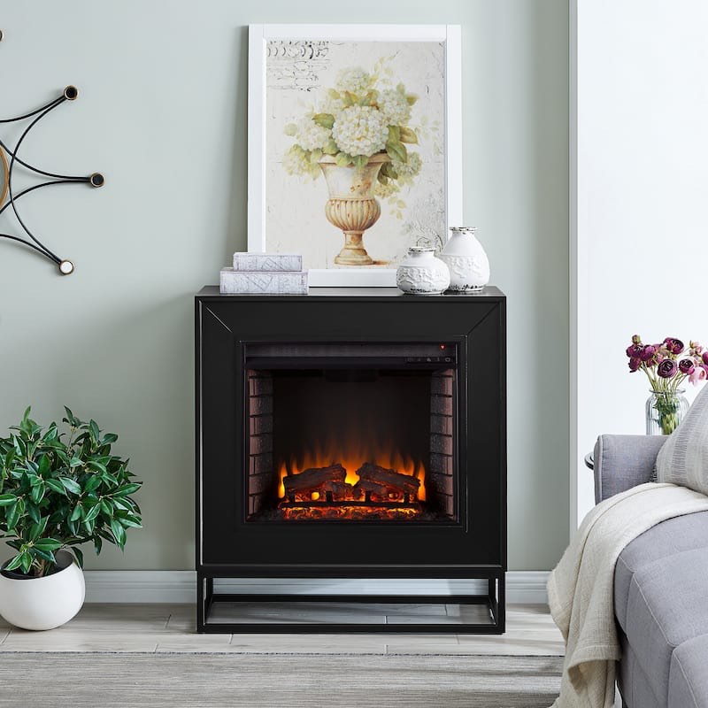 SEI Furniture Francis Contemporary Black Wood Electric Fireplace